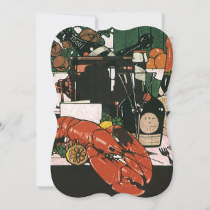 Convites Festa de Lagosta Vintage com Champagne; Partido El