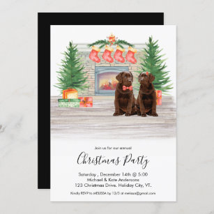 Convites Festa de Lareira de Natal de Chocolate Labrador