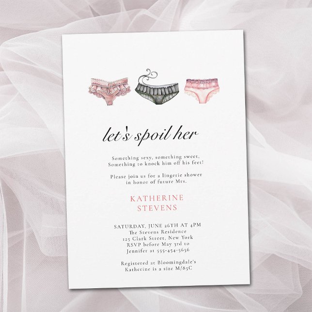 Convites Festa de lingerie deixa-a estragar o Chá de panela (lingerie shower invitation bridal lets spoil her something sexy sweet watercolor underwear classy)