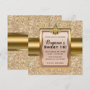 Convites Festa de Lís Florido Brilhante Rosa e Dourado