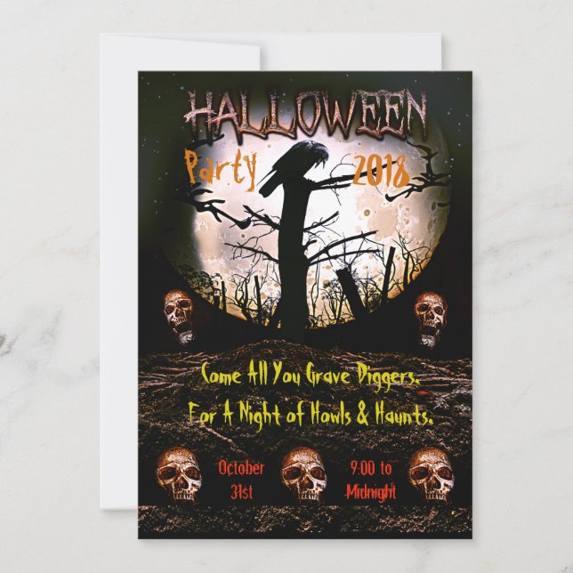 Convites Festa de Lua de Halloween do Crânio (Frente)