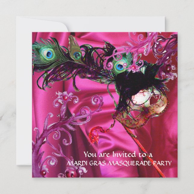 CONVITES FESTA DE MARDI GRAS COM MÁSCARAS, TECIDO DE SEDA F (Frente)