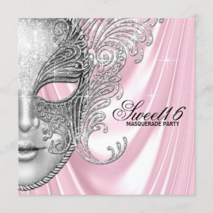 Convites Festa de Mascarada 16, Rosa Satin Sweet