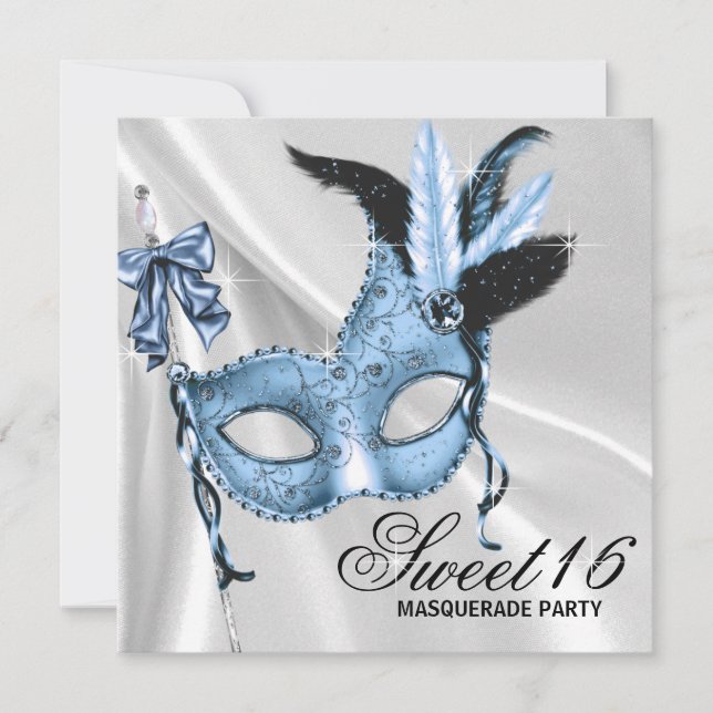 Convites Festa de Mascarada Baby Blue Sweet 16 (Frente)