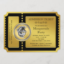 Convites Festa de Mascarada Black and Gold Golden Ticket