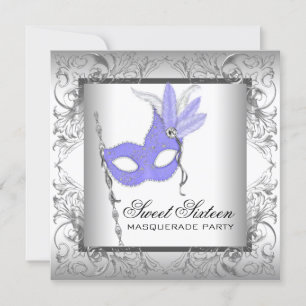 Convites Festa de Mascarada Purple Silver Sweet 16