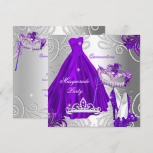 Convites Festa de Mascarada Quinceanera Vestido Roxo Prata