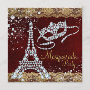Convites Festa de Mascarada Red Gold Paris