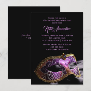 Convites Festa de Mascarada Sweet 16 Roxo Preto Elegante