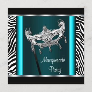 Convites Festa de Mascarada Zebra Azul Turquesa Lustre