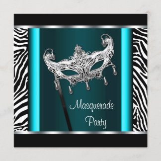 Convites Festa de Mascarada Zebra Azul Turquesa Lustre
