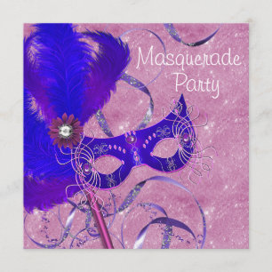 Convites Festa de Máscaras Azul Real Roxo Rosa