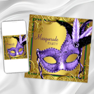 Convites Festa de Máscaras do Carnaval Roxo Verde Dourado