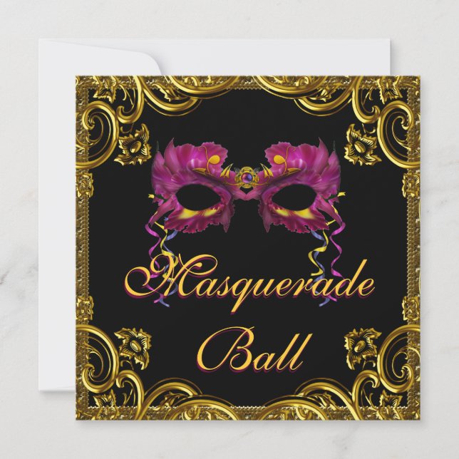 Convites Festa de Máscaras Dourada Negra (Frente)