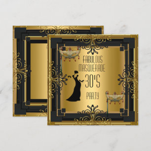 Convites Festa de Máscaras Fabulosa Gatsby Art Déco dos Ano