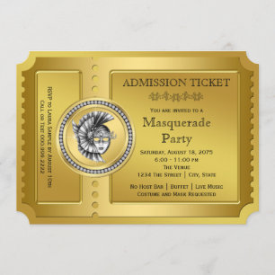 Convites Festa de Máscaras Golden Ticket Gold