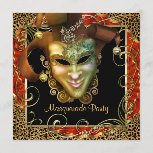 Convites Festa de Máscaras Laranja Preto Dourado Leopardo