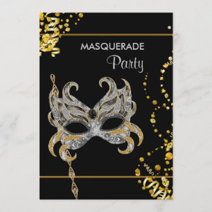 Convites Festa de Máscaras Mardi Gras Dourado Prata