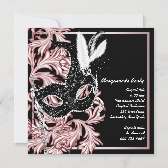 Convites Festa de Máscaras Pink Black Mask Rosa (Frente)