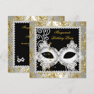 Convites Festa de Máscaras Prata Dourado Damask Máscara Pre