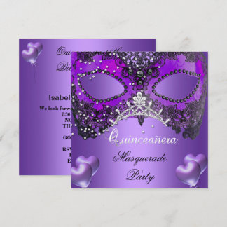 Convites Festa de Máscaras Quinceanera 15 Aniversário Roxo
