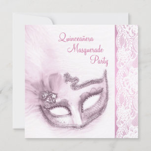 Convites Festa de Máscaras Quinceanera Rosa