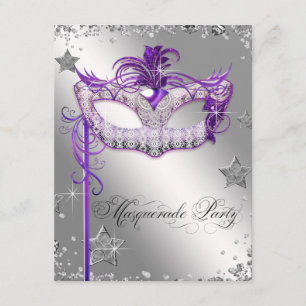 Convites Festa de Máscaras Roxo Confete de Prata
