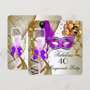 Convites Festa de Máscaras Roxo Dourado Creme Preto Fabulos
