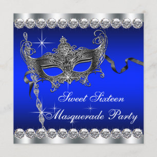 Convites Festa de Máscaras Royal Blue Sweet Sixteen