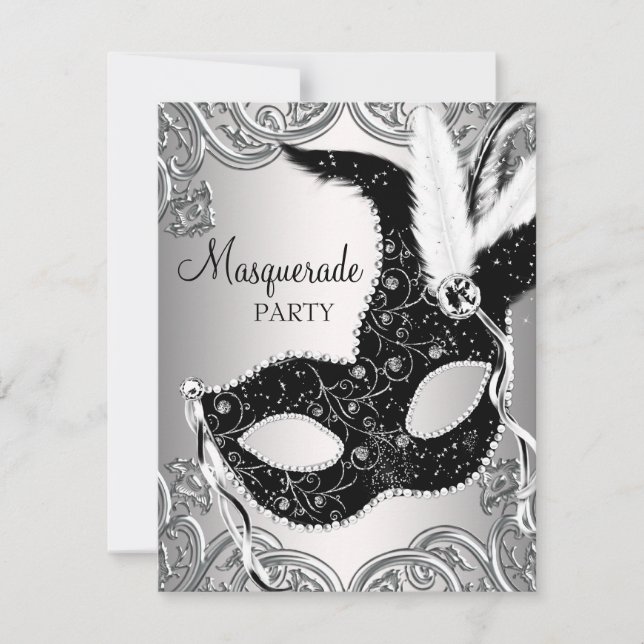 Convites Festa de Máscaras Silver e Black Mask (Frente)