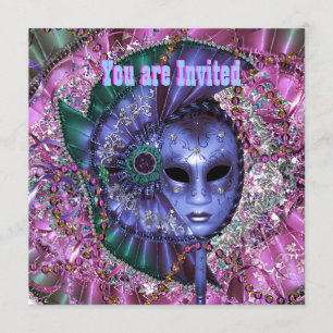Convites Festa de Máscaras Verde Roxo