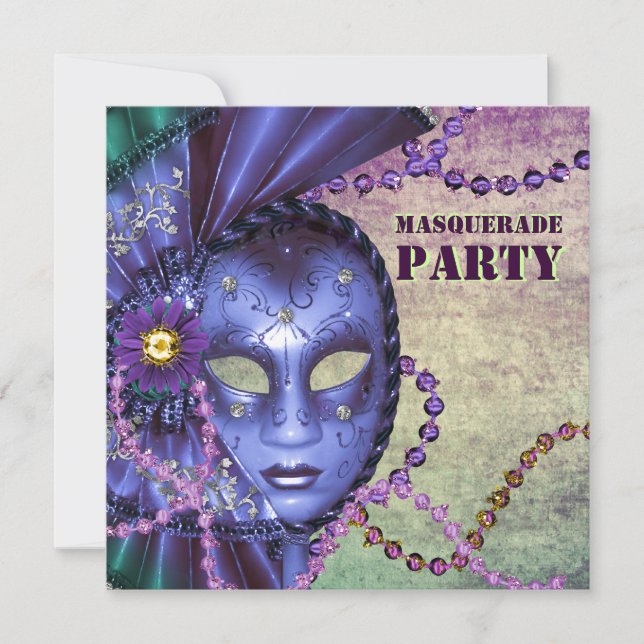 Convites Festa de Máscaras Verde Roxo (Frente)