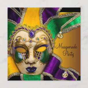 Convites Festa de Máscaras Verde, Roxo e Dourado