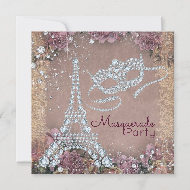 Convites Festa de Máscaras Vintage Paris (Frente)