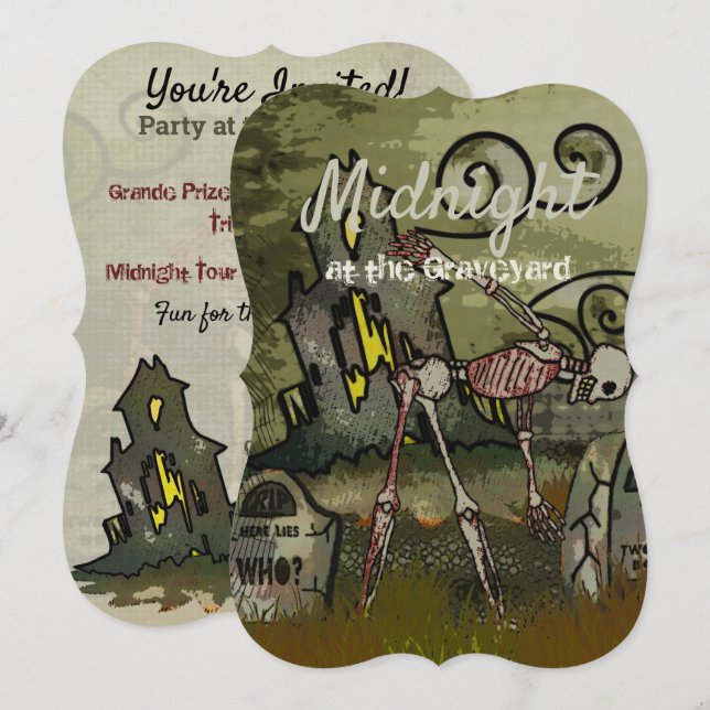 Convites Festa de Meia-Noite Graveyard Whimsical HALLOWEEN (Frente/Verso)
