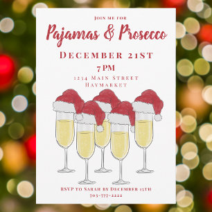 Convites Festa de Meninas de Natal com Pijamas e Prosecco