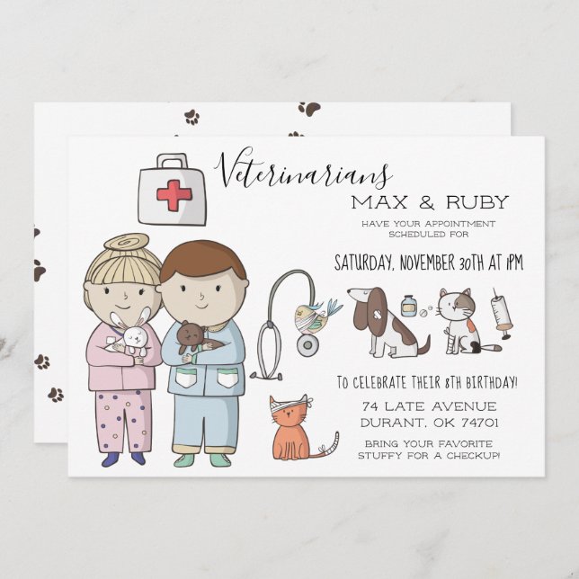 Convites Festa de Meninos e Meninas Veterinárias (Frente/Verso)