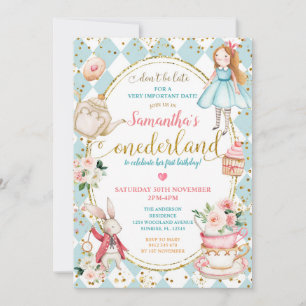 Convites Festa de Mint e Blue Alice Tea Primeiro Aniversár