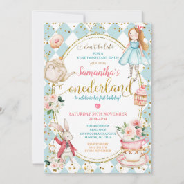 Convites Festa de Mint e Blue Alice Tea Primeiro Aniversári