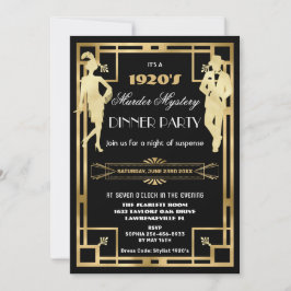 Convites Festa de Mistério de Assassinato Art Deco Dourado