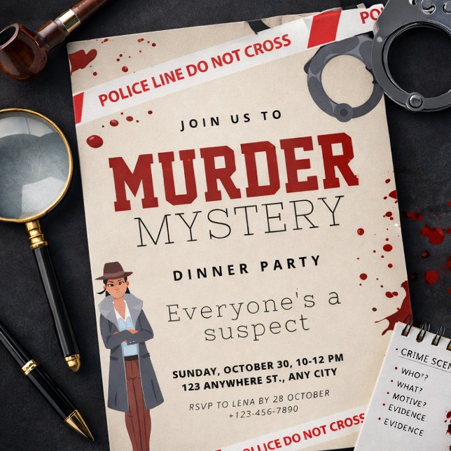 Convites Festa de Mistério de Assassinato, Tema de Detetive (Murder Mystery Party, Detective Theme, Crime Scene Invitation, Adult Party Invitation)