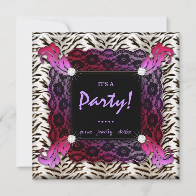 Convites Festa de Moda Zebra Lace Red Hat Invite (Frente)
