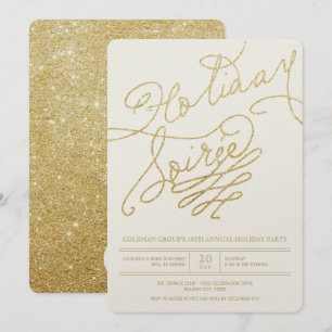 Convites Festa de Na moda de Script Glitter Dourado de Soir