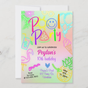 Convites Festa de natação, Festa de Brilho, Neon Brilho no 