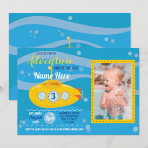 Convites Festa de Natação Submarina de Aniversário Foto Con