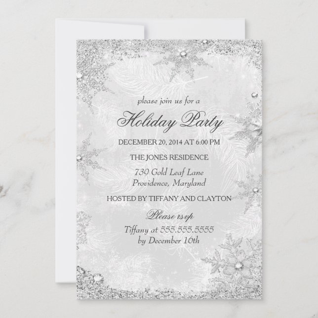 Convites Festa de Natal A da Silver Winter Wonderland (Frente)