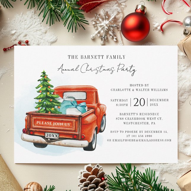 Convites Festa de Natal Anual de Caminhão Vermelho (Retro Red Truck Annual Christmas Party Invitation)