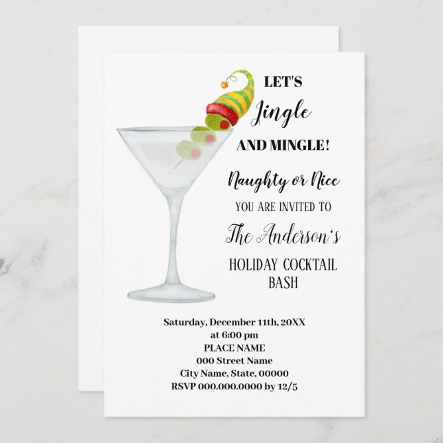 Convites Festa de Natal Anual do Coktail Holiday Bash (Frente/Verso)