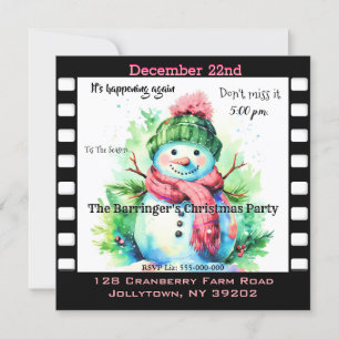Convites Festa de Natal Anual do Snowman Pink Scarf