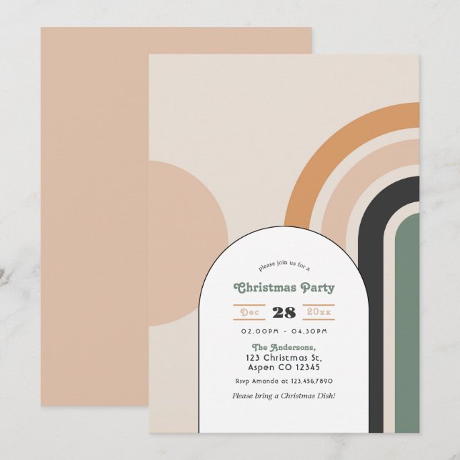 Convites Festa de Natal Arco-íris Boho Retrô (Frente/Verso)